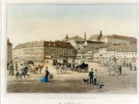 Trg bana Jelačića 1860. godine (litografija Juliusa Hühna), kolorirana razglednica.jpg